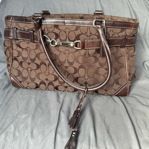 Coach Hampton Signature Large Shoulder Tote – Chocolate Brown Logo Canvas, Style - Picture 1 of 7